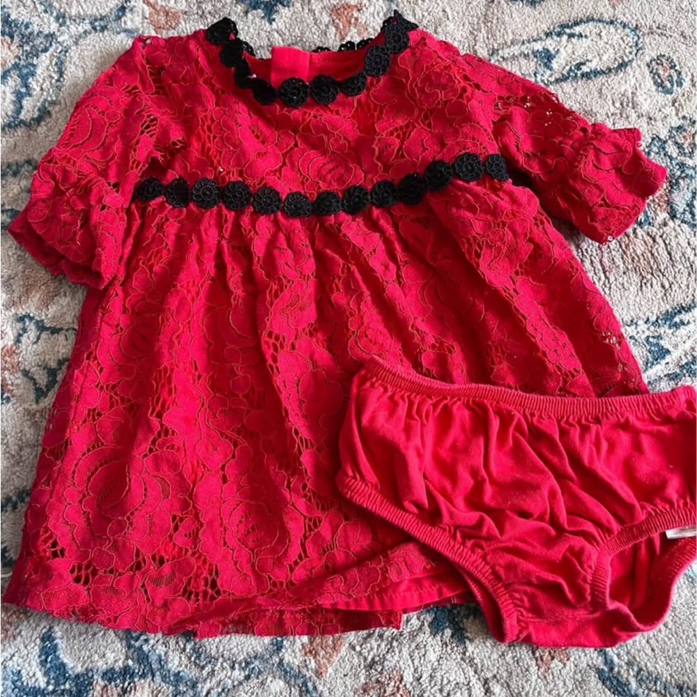 Kate Spade Red Lace Kids Dress with Black Accents
